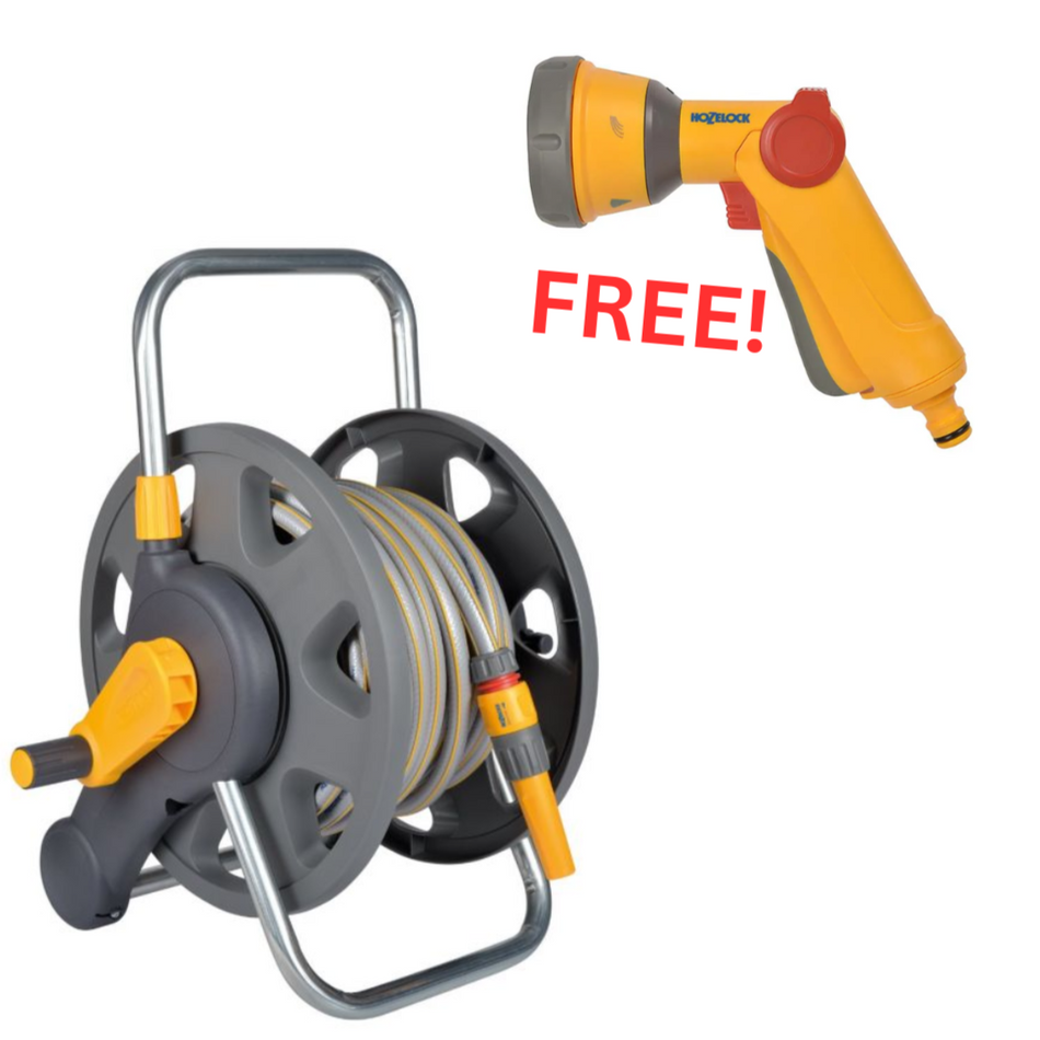 Assembled 2-in-1 Hose Reel With 25m Hose & FREE Multi Spray Gun